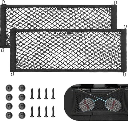 RED WOLF 2 Pcs Universal Cargo Net Pocket Elastic Mesh Netting Car Mesh Pouch for Trunk RV Boats Home Cargo Storage Mesh with Screws and Hooks (25.6'' x 9.8'')