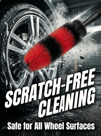 TAKAVU Master Wheel Tire Brush, Easy Reach Wheel and Rim Detailing Brush Long Soft Bristle, Car Tire Brush, Wheel Scrub Brush, Multipurpose use for Wheels Rims Exhaust Tips Motorcycles (Red)