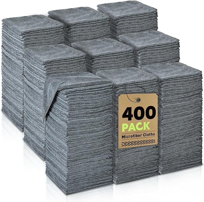 TEAWOO Gray Microfiber Cleaning Cloths Bulk-400 Pack, Gray Microfiber Towels for Cars, Ultra Absorbent Wash Cloths, Lint-Free Streak-Free Microfiber Towels Bulk for Cars, 12x12 inches