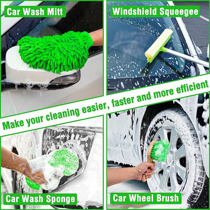 Lezcufer 17Pcs Car Wash Kit,62" Car Wash Brush Mop with Long Handle,Car Cleaning Kit,Car Detailing Brush Set,Car Wash Bucket,Car Wheel Brush,Complete Interior Car Cleaning Supplies