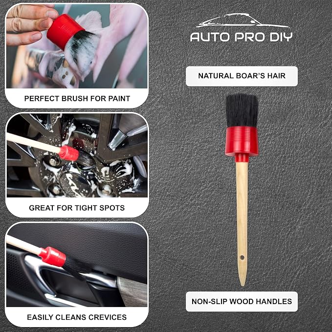 11 Piece Car Detailing Kit Set - Car Wheels, Exterior, Interior Cleaning Detail Supplies - Boars Hair, Stainless Steel Wire, Duster Brushes