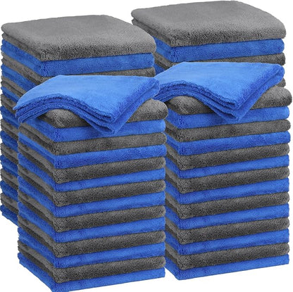 Shimeyao 30 Pcs 16 x 16 Inch Edgeless Microfiber Plush Towels for Cars Detailing Drying Wash Polishing Absorbent Cleaning Cloths, 500 GSM (Blue, Gray)