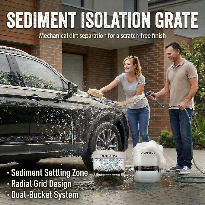 10.4" Heavy Duty Car Wash Bucket Insert (2-Pack) & Wash Mitt Kit - 10.6 oz Detailing Dirt Separator & Grit Trap, Scratch-Free Auto Wash, Fits 3.5 to 5 Gallon Buckets (Black Kit)