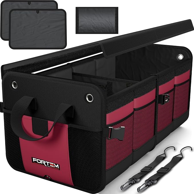 FORTEM Trunk Organizer For SUV Car Organizer and Storage, Multi-Compartment Storage Bag Car Accessories for Women Men, Perfect Christmas Gifts, 1680D Oxford, Non Slip Bottom, Straps, Soft Cover (90L)