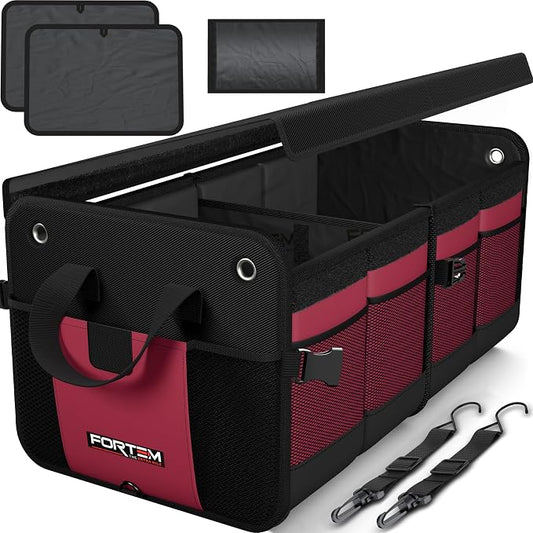 FORTEM Trunk Organizer For SUV Car Organizer and Storage, Multi-Compartment Storage Bag Car Accessories for Women Men, Perfect Christmas Gifts, 1680D Oxford, Non Slip Bottom, Straps, Soft Cover (90L)