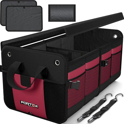 FORTEM Trunk Organizer For SUV Car Organizer and Storage, Collapsible Multi-Compartment Storage Bag Car Accessories for Women Men, 1680D Oxford, Non Slip Bottom, Adjustable Straps, Soft Cover (65L)