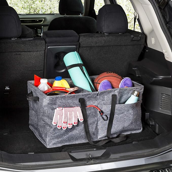 Honey-Can-Do Heavy Duty Large Collapsible Trunk Organizer with 3 Dividers, Exterior Pockets & Carrying Handles | Cargo Storage Bin for SUV, Truck, Groceries & Tools
