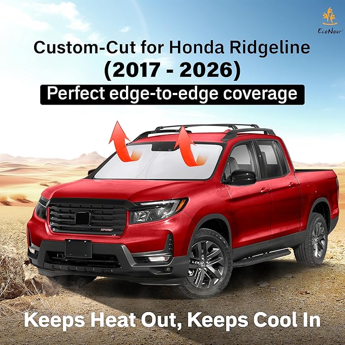 EcoNour Windshield Sun Shade Compatible for Honda Ridgeline 2017–2026 | Custom Fit Pickup Truck Front Window Sunshade | Foldable Heat & UV Reflective Sun Visor
