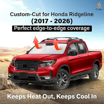 EcoNour Windshield Sun Shade Compatible for Honda Ridgeline 2017–2026 | Custom Fit Pickup Truck Front Window Sunshade | Foldable Heat & UV Reflective Sun Visor