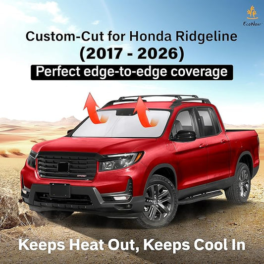 EcoNour Windshield Sun Shade Compatible for Honda Ridgeline 2017–2026 | Custom Fit Pickup Truck Front Window Sunshade | Foldable Heat & UV Reflective Sun Visor