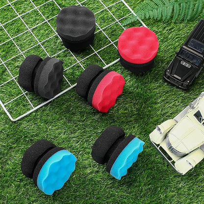 6 Pcs Tire Hex Grip Dressing Applicator Washable Tire Shine Applicator Dressing Pad Car Detailing Foam Sponge Reusable Tire Cleaner Sponge for No Slip Tire (Black, Red, Blue, 3.15 Inch Diameter)
