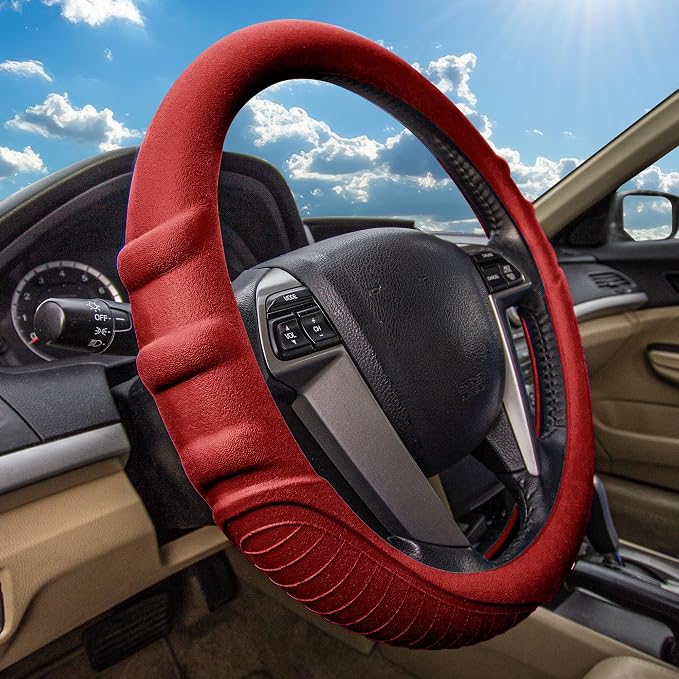 FH Group Universal Fit Silicone with Grip and Pattern Massaging Grip Steering Wheel Cover fits most Cars, SUVs, Trucks, and Vans Burgundy