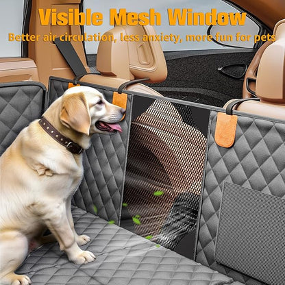 PETICON Back Seat Extender for Dogs, Hard Bottom Dog Car Seat Cover - Supports 400lbs, Rear Seat Pet Cover with Mesh Window, Waterproof Dog Hammock for Car SUV