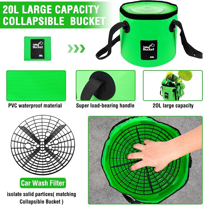 Lezcufer 17Pcs Car Wash Kit,62" Car Wash Brush Mop with Long Handle,Car Cleaning Kit,Car Detailing Brush Set,Car Wash Bucket,Car Wheel Brush,Complete Interior Car Cleaning Supplies