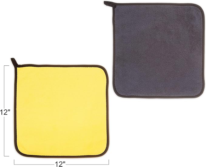 Premium Edgeless Microfiber Cleaning Cloths, 6 Pack| 12” x 12” All Purpose Hand Towels for Car Washing and Detailing, Housewares, Windows, Bathrooms, Electronics | Reusable Home & Auto Towel Set