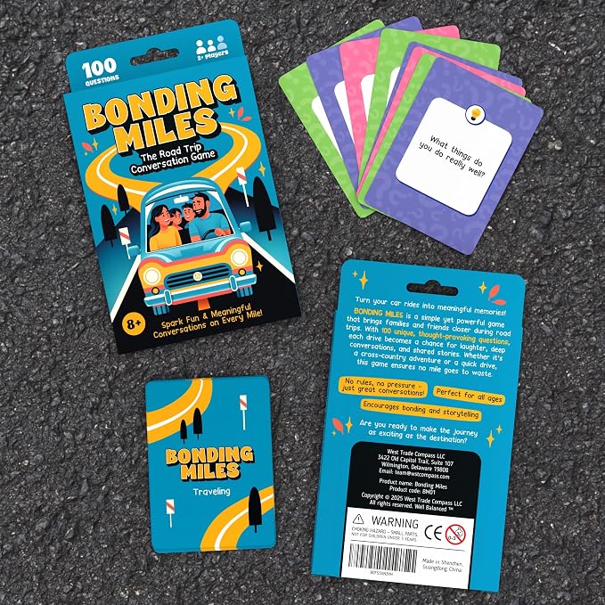 WELL BALANCED Bonding Miles – Road Trip Conversation Card Game for Kids, Teens & Adults, Car Game, Travel Essentials