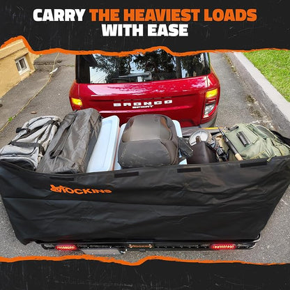 Mockins 40 Cu Ft XXL Hitch Cargo Carrier Bag Extra Wide 84"x24"x34" | 7 Ft Waterproof Trailer Hitch Storage & Truck Bed Cargo Bag | Heavy Duty Vehicle Soft-Shell Carriers w/ Lock, Straps & Case