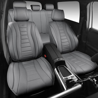 CAR PASS Nappa Leather Seat Covers, Universal FIT Piping Leather Car Seat Covers Full Set for Cars,SUV,Truck 3D Foam Waterproof Luxury Seat Covers 5 Seats, Comfort Durable Airbag Compatible All Gray