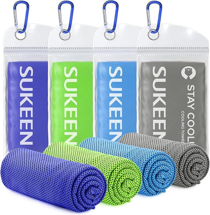 Sukeen [4 Pack Cooling Towel (40"x12"),Ice Towel,Soft Breathable Chilly Towel,Microfiber Towel for Yoga,Sport,Running,Gym,Workout,Camping,Fitness,Workout & More Activities
