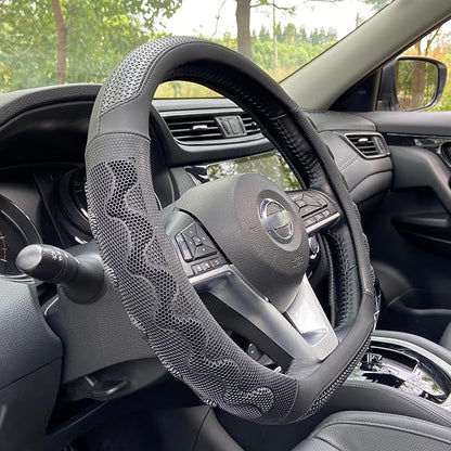 PINCTROT D Shaped 14 Inch Small Sized Steering Wheel Cover Great Grip with 3D Honeycomb Anti-Slip Design, Flat Bottom 14 Inch (All Black)
