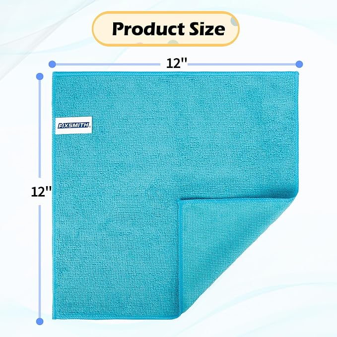 FIXSMITH Microfiber Cleaning Cloth, 50 Pack Cleaning Rags, Cleaning Towels for Housekeeping, Kitchen, Car, Lint-Free, Reusable Shop Towels with 5 Colors (Green/Blue/Yellow/Orange/Pink), 12"X12"