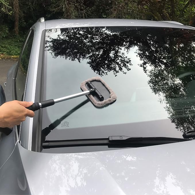 POLYTE Pivoting Windshield Glass Cleaning Tool Extendable Aluminum Handle w/9 Premium Microfiber Covers