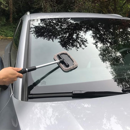 POLYTE Pivoting Windshield Glass Cleaning Tool Extendable Aluminum Handle w/9 Premium Microfiber Covers