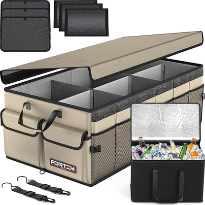 FORTEM Trunk Organizer with Cooler For SUV Car Trunk, Foldable Storage, Car Accessories for Women Men, Collapsible Bag, 600D Oxford, Non Slip Bottom, Straps, Soft Cover (105L)