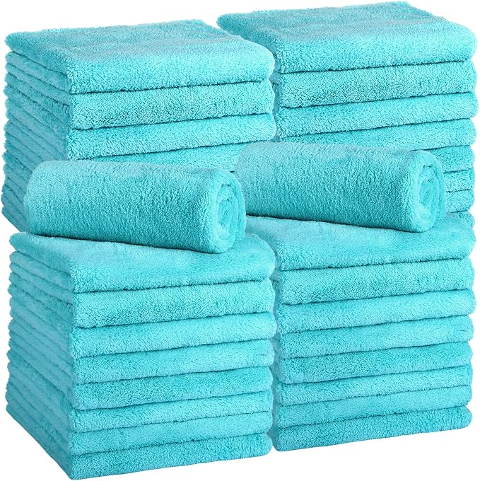 Shimeyao 30 Pcs Edgeless Microfiber Plush Towels for Cars Detailing Drying Wash Polishing Absorbent Cleaning Cloths, 500 GSM (16 x 16 Inch,Teal Blue)