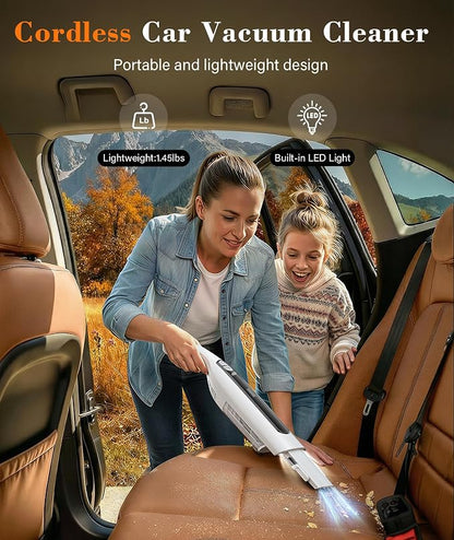 Cordless Handheld Vacuum,24KPA Powerful Hand Held Vacuum,Portable Rechargeable Car Vacuum Cleaner with Brushless Motor,Charging Dock and Washable Filter for Car,Home,Office,Pet Pair,White