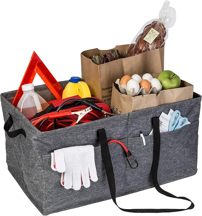 Honey-Can-Do Heavy Duty Large Collapsible Trunk Organizer with 3 Dividers, Exterior Pockets & Carrying Handles | Cargo Storage Bin for SUV, Truck, Groceries & Tools