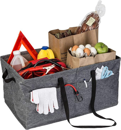 Honey-Can-Do Heavy Duty Large Collapsible Trunk Organizer with 3 Dividers, Exterior Pockets & Carrying Handles | Cargo Storage Bin for SUV, Truck, Groceries & Tools