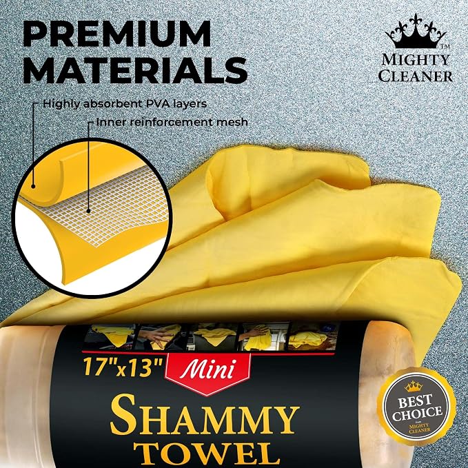 Premium 2pk Mini +1 Free Shammy Cloth for Car Drying - 17”x13” - Super Absorbent Chamois Towel for Car - Scratch-Free, Reusable & Soft Cleaning Towel