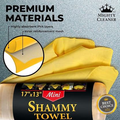 Premium 2pk Mini +1 Free Shammy Cloth for Car Drying - 17”x13” - Super Absorbent Chamois Towel for Car - Scratch-Free, Reusable & Soft Cleaning Towel