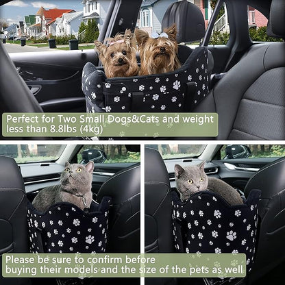Dog Car Seat for Console - Memory Foam Pet Booster Seat for Small Medium Dogs Up to 21 lbs - SUV Truck Center Console Dog Seat with Safety Leash & Storage Pockets - Washable Cover (Large Black)