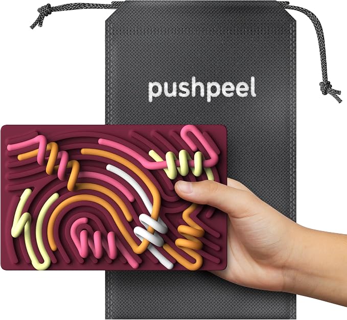 Pushpeel Sensory Activity Board: Silicone Fidget Toy for Calming, Stress, Anxiety, ADHD & Autism | Silent, No Mess | Kids 3+ & Adults | Includes Portable Travel Bag & 11 Strings
