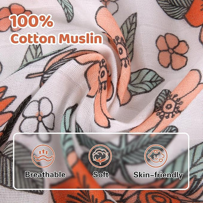 Rquite Infant Car Seat Cover for Babies Girls, 100% Muslin Cotton Carseat Canopy, Breathable Stroller Sun Shade, Baby Shower Gift & Newborn Essentials, Universal Fit Summer & Hot Weather (Floral)