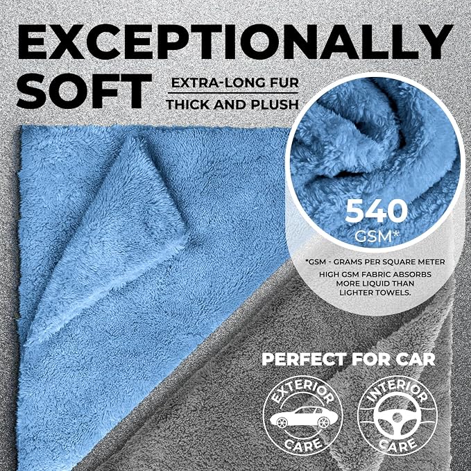 Super Soft Microfiber Towels for Cars - Edgeless - 6pk (12”x12”) - Premium Scratch-Free Towel - Great for Drying, Detailing, Polishing, Buffing - Ultra Absorbent Microfiber Cleaning Cloths for Car