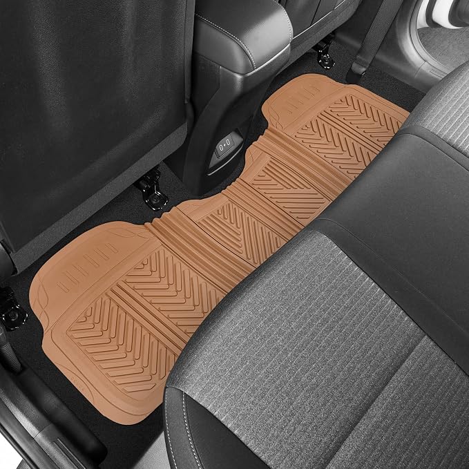 Motor Trend FlexTough Performance All Weather Rubber Car Floor Mats - 3 Piece Floor Mats Automotive Liners for Cars Truck SUV, Heavy-Duty Waterproof (Beige)