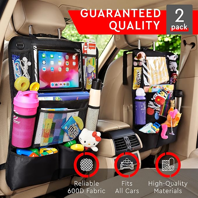 Helteko Backseat Car Organizer, Kick Mats Back Seat Protector with Touch Screen Tablet Holder, Back Seat Organizer for Kids with 9 Storage Pockets, Travel Accessories (2 Pack, Deep Pink)