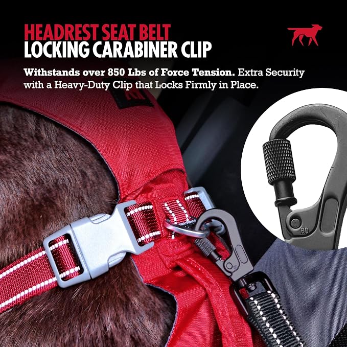 Tuff Pupper Dog Seat Belt for Car Headrest | Adjustable Length Dog Car Harness Restraint | Heavy-Duty Aviation Aluminum Carabiner & Tactical Buckle | Universal Fit for Small, Medium & Large Dogs
