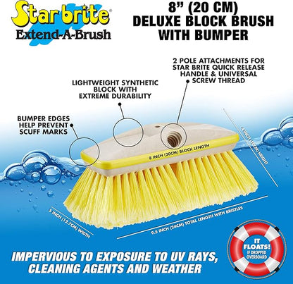 STAR BRITE Premium 8" Soft Brush Head W/Bumper - Dual Connections Fit Either Standard 3/4" Threaded Poles or Extend-A-Brush Handles (Soft) (Yellow) (040161)