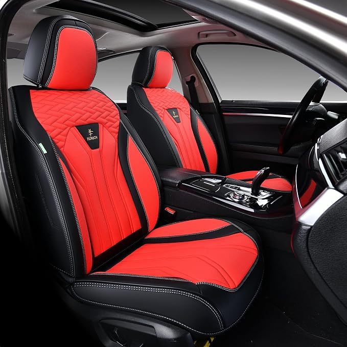 FLORICH Leather Seat Covers, Seat Covers Full Set, Car Seat Protectors 5 Seats,Automotive Seat Covers Fit for Most Cars Trucks-Black&Red