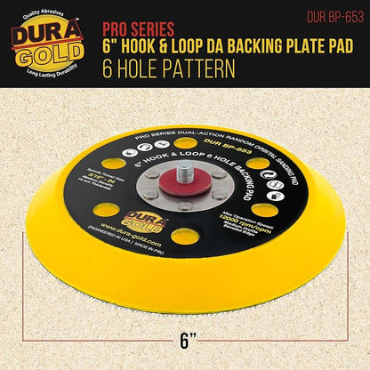 Dura-Gold Pro Series 6" Hook & Loop DA Backing Plate Pad, 6 Hole Pattern Dustless - 14mm Thick Medium Profile Edge, Dual-Action Random Orbital Sanding Pad, Sander Polisher Auto Woodworking Sandpaper