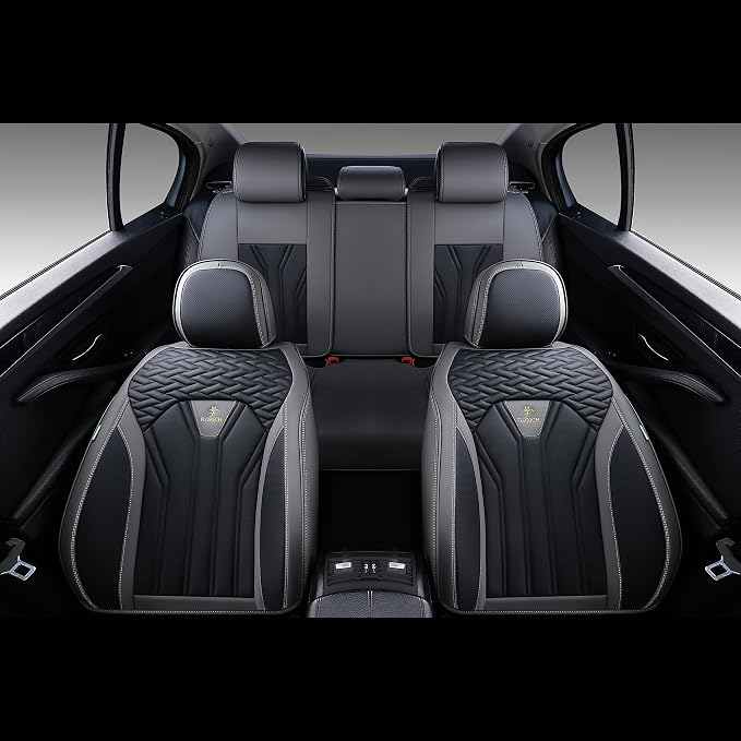 FLORICH Rear Seat Covers Leather Car Seat Covers Waterproof Back Seat Cover Automotive Seat Covers Universal Seat Cushion Protector for Most Cars Trucks SUV-Gray&Black