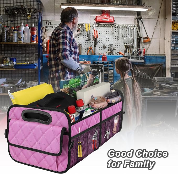 Deosk Car Trunk Organizer for SUV, Car Organizers and Storage with Reinforced Handles, Car Accessories for Women/Men 50L Waterproof Polyester Trunk Organizer(Medium,Pink)