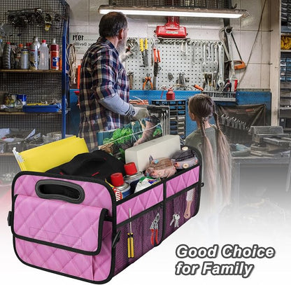 Deosk Car Trunk Organizer for SUV, Car Organizers and Storage with Reinforced Handles, Car Accessories for Women/Men 50L Waterproof Polyester Trunk Organizer(Medium,Pink)