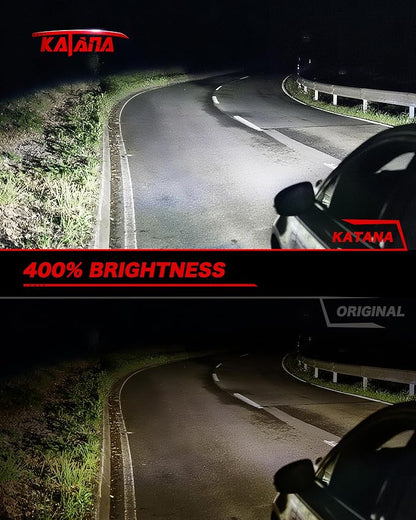KATANA 9005 H11 Bulbs Combo, 800% Brightness 6500K White Plug and Play 1:1 Size Fog Bulb Pack of 4