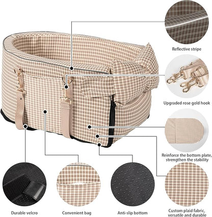 Center Console Dog Car Seat for Small Dogs, Removable Pet Seat with Cushion Board Safety Belt,Console Dog Car Seats for Small Puppy Up to 15 Lbs