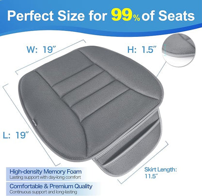 Lofty Aim Car Seat Cushion, Driver Cushion with Comfort Memory Foam & Non-Slip Rubber Bottom, Car Seat Pad Works with 95% of Vehicles and Office Chair or Home - 4D Dark Grey
